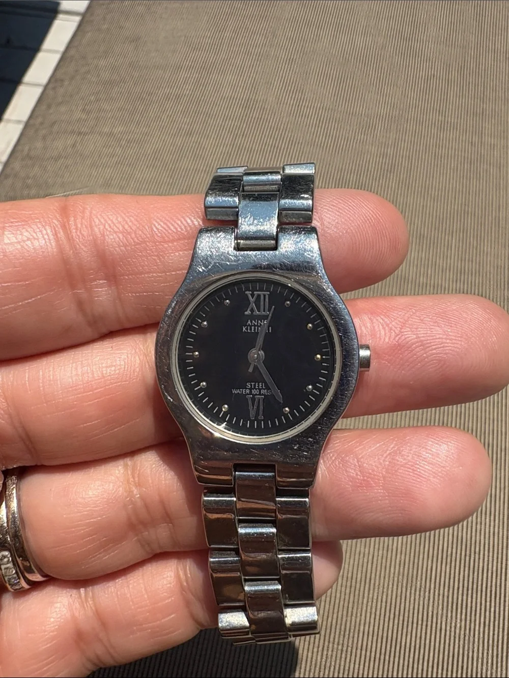 Anne Klein Silver Bracelet Watch with Black Dial